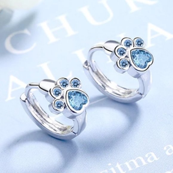 *NEW 925 Sterling Silver Diamond Paw Hoop Earrings - Picture 1 of 10
